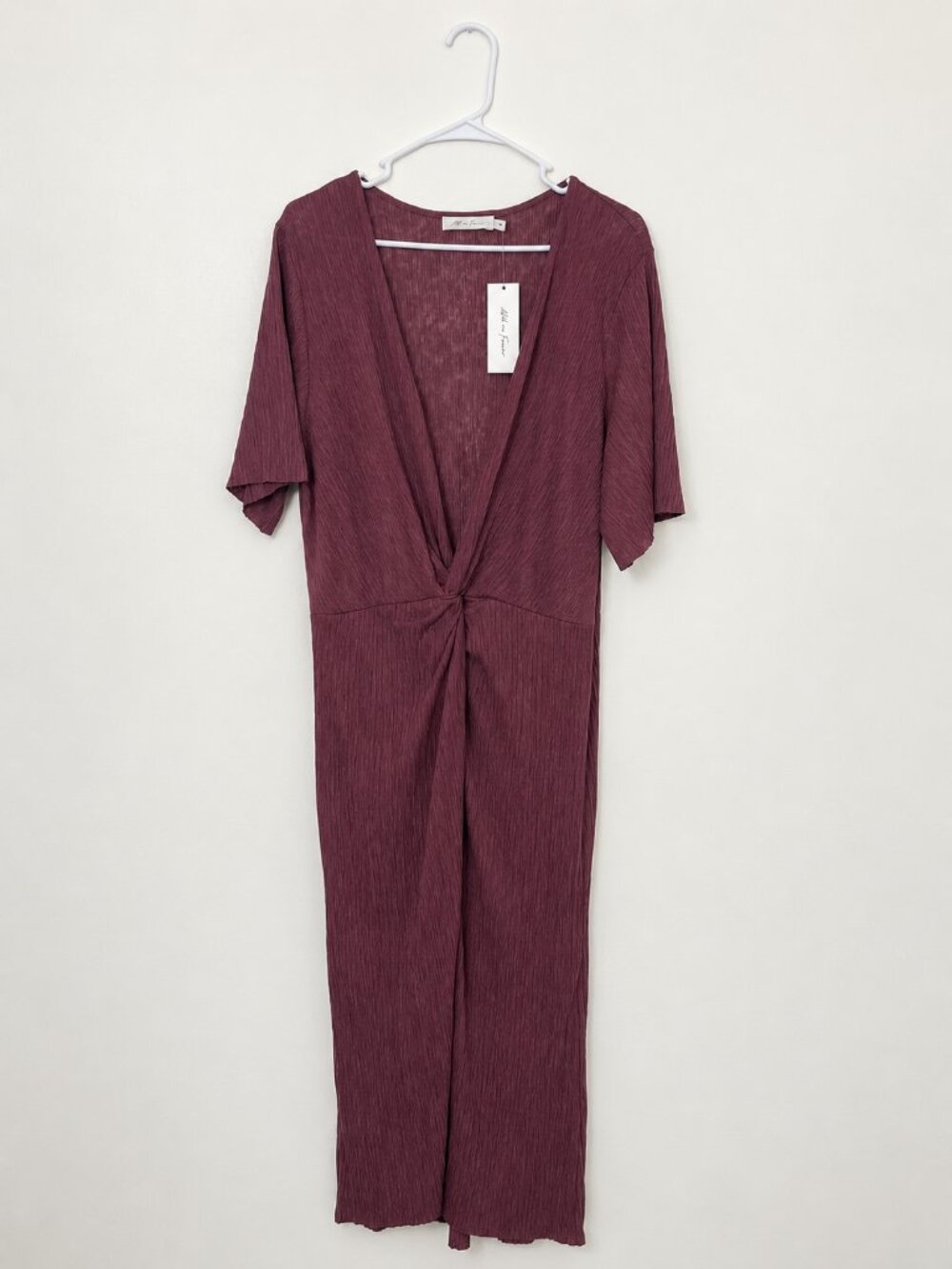 All in Favor Tawny Port Plisse Twist Front Midi Dress XL NWT